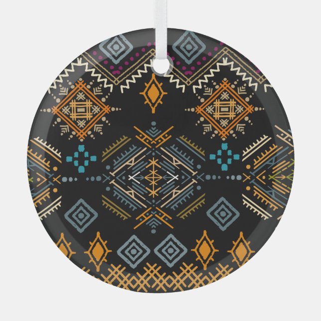 Ethnic Boho Ornament Nahtloses Muster Aus Glas (Vorderseite)