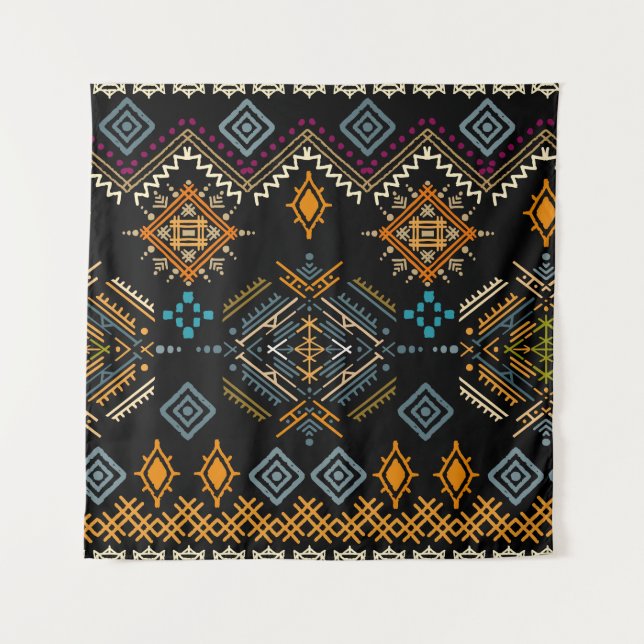 Ethnic Boho Ornament Nahtloses Muster Wandteppich (Vorderseite)