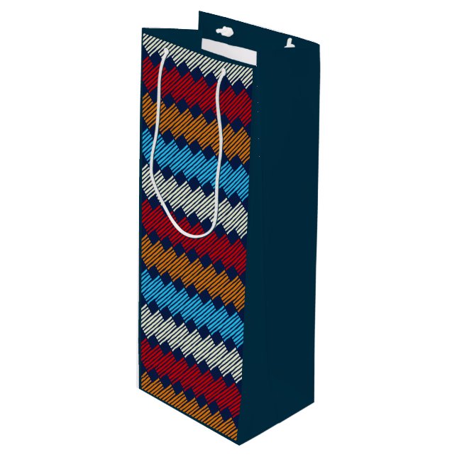 Ethnic Boho Pattern Lace Stickerei auf Stoff Geschenktüte Für Weinflaschen (Vorderseite Schrägansicht)