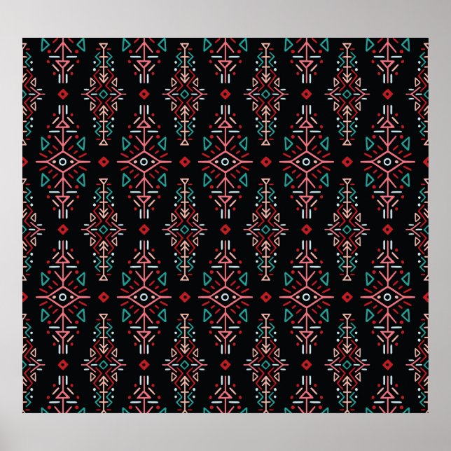 Ethnic Boho Tiles: Vintages nahtloses Muster Poster (Vorne)