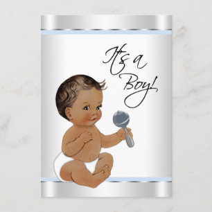 Ethnic Boy Baby Blue Silver Baby Dusche Einladung