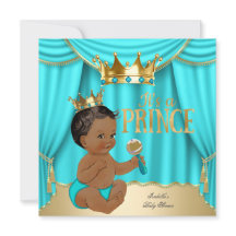 Ethnic Boy Baby Dusche Prince Aqua Blue Gold Crown