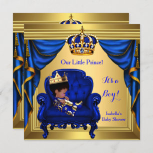 Ethnic Boy Baby Dusche Prince Royal Blue Gold Einladung