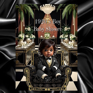 Ethnic Boy Baby Shower 1920s Art deco black gold Einladung