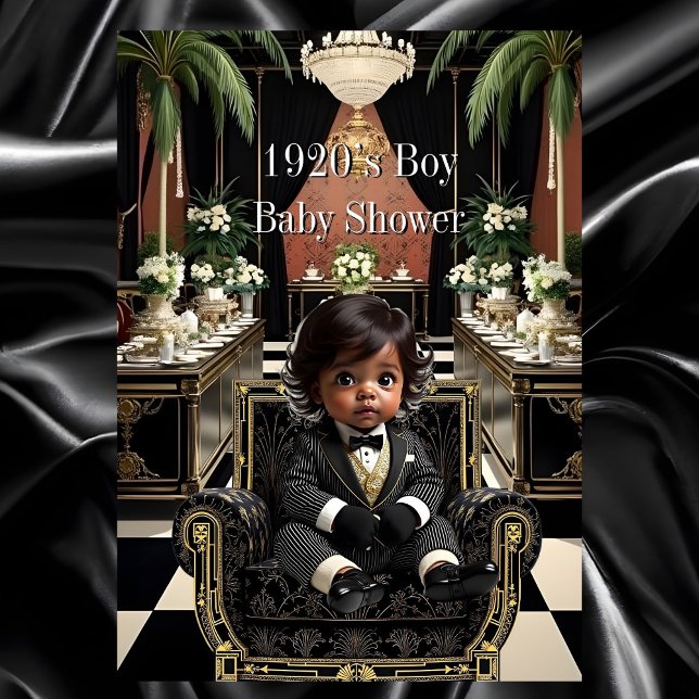 Ethnic Boy Baby Shower 1920s Art deco black gold Einladung (Von Creator hochgeladen)