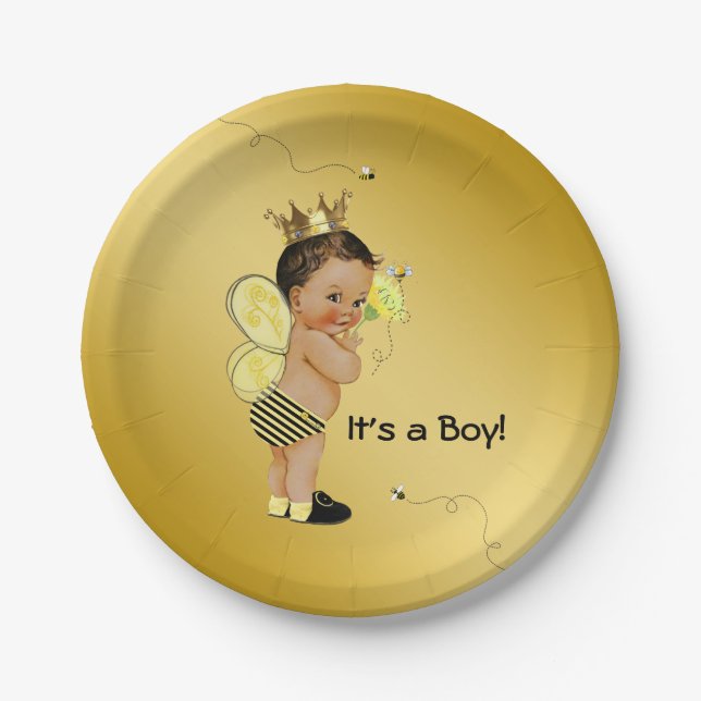 Ethnic Boy Bee Baby Dusche Pappteller (Vorderseite)