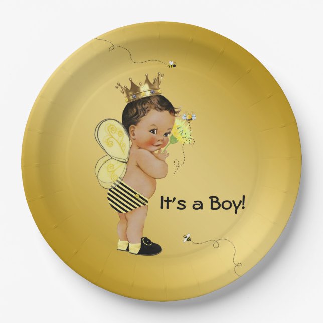 Ethnic Boy Bee Baby Dusche Pappteller (Vorderseite)