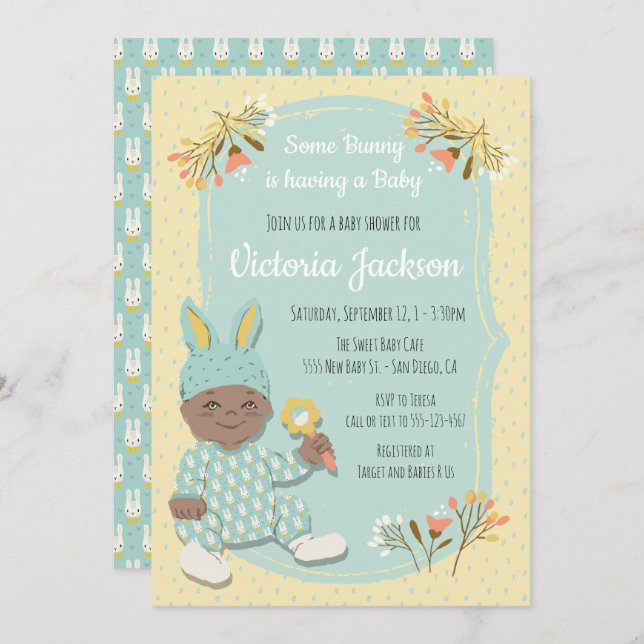 Ethnic Boy Bunny Outfit Baby Dusche Einladungen (Vorne/Hinten)