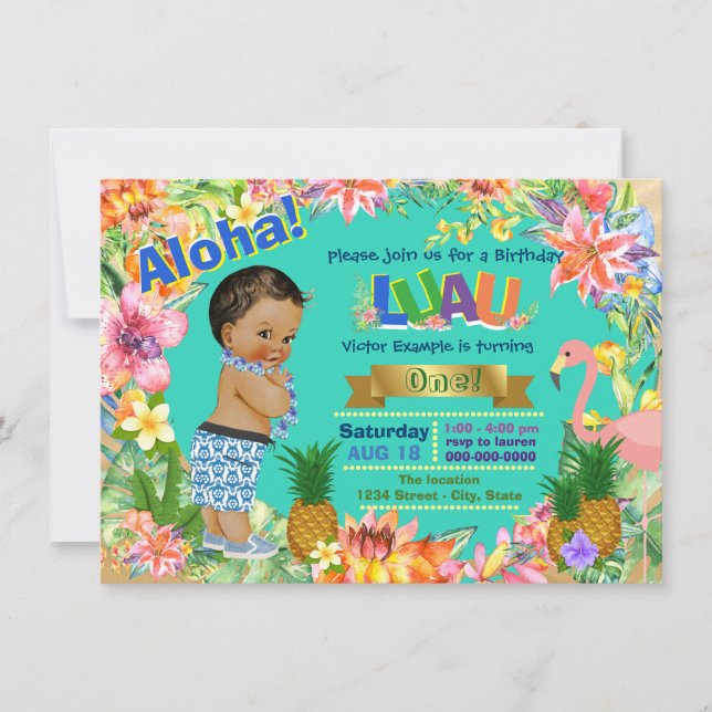 Ethnic Boy Hawaiian Luau Einladung (Vorderseite)