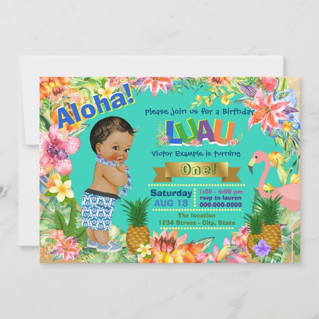 Ethnic Boy Hawaiian Luau Einladung (Vorderseite)