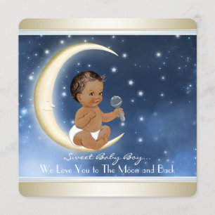 Ethnic Boy Moon and Back Baby Dusche Einladung