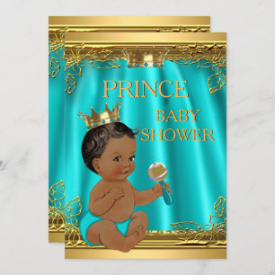 Ethnic Boy Prince Baby Dusche Aqua Aquamarin Einladung