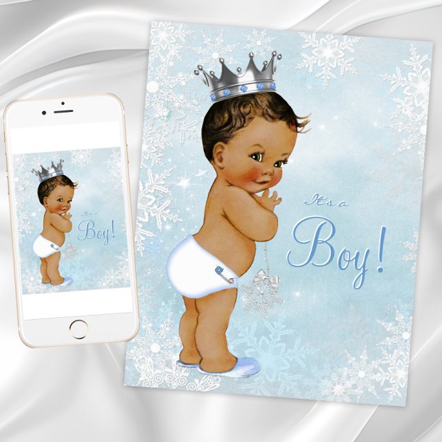 Ethnic Boy Prince Winter Wonderland Baby Dusche Einladung (Boy winter wonderland baby shower invitation. Instant download and printed invitations available.)