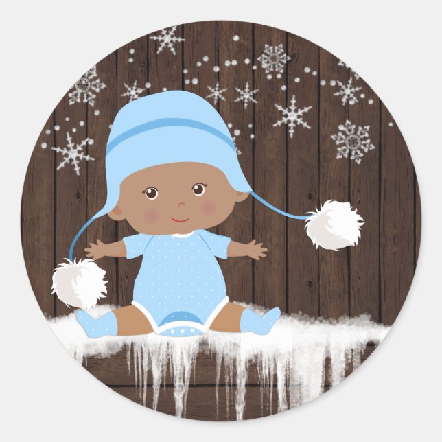 Ethnic Boy Snowflake Baby Shower Stickers (Vorderseite)