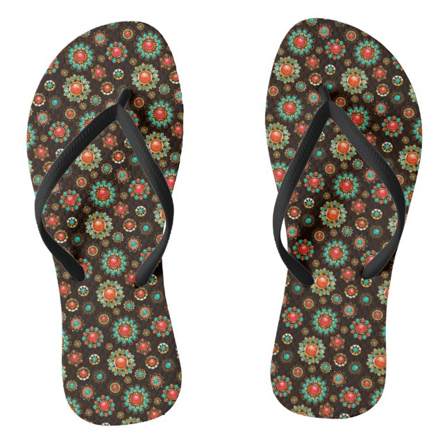 Ethnic Brooches Nahtloses Muster Flip Flops (Fußbett)