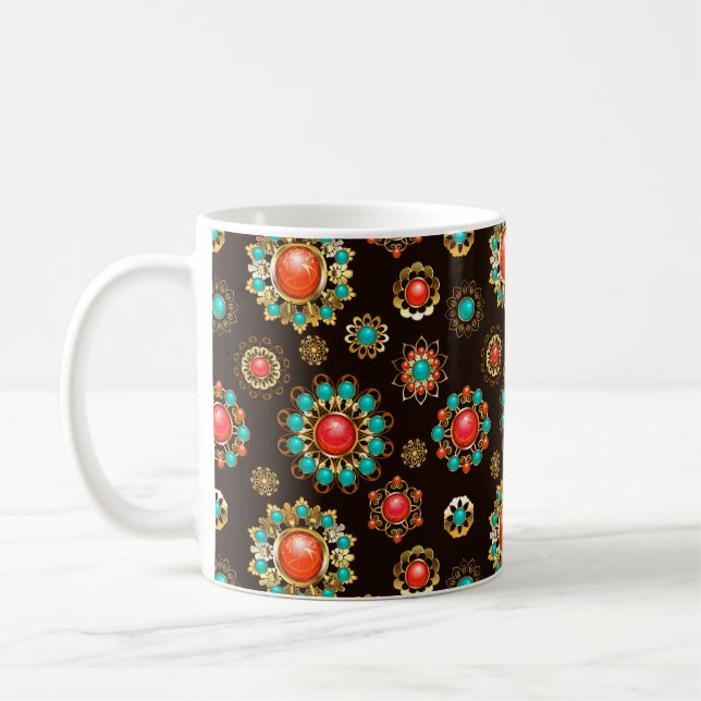 Ethnic Brooches Nahtloses Muster Kaffeetasse (Links)