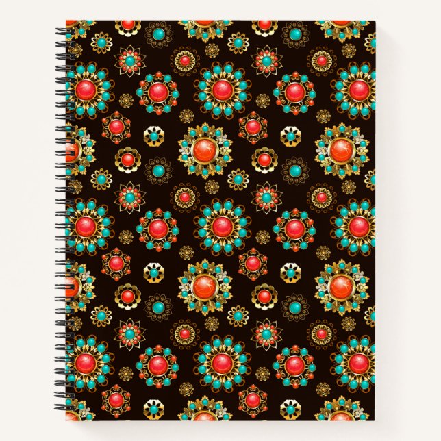 Ethnic Brooches Nahtloses Muster Notizbuch (Vorderseite)