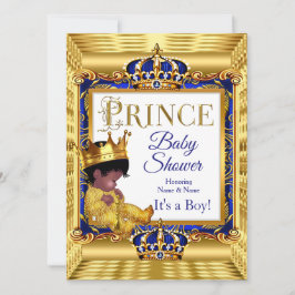 Ethnic Dark Golden Prince Baby Dusche Blue Gold Einladung