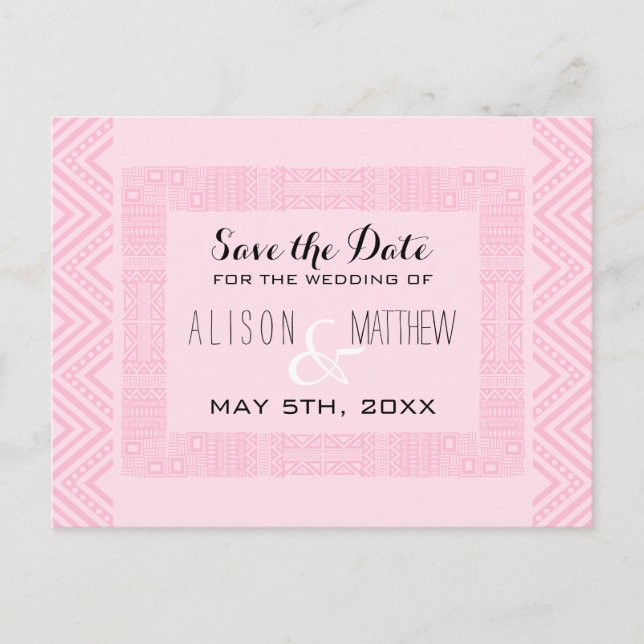 Ethnic Design Wedding Save the Date Postcard 2 Ankündigungspostkarte (Vorderseite)