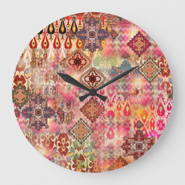 Ethnic Digital Abstrakt Seamless Muster Große Wanduhr (Vorderseite)