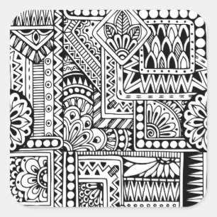 Ethnic Doodle Quadratischer Aufkleber