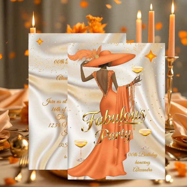 Ethnic Fabulous Birthday Orange Gold Champagne Einladung (Von Creator hochgeladen)