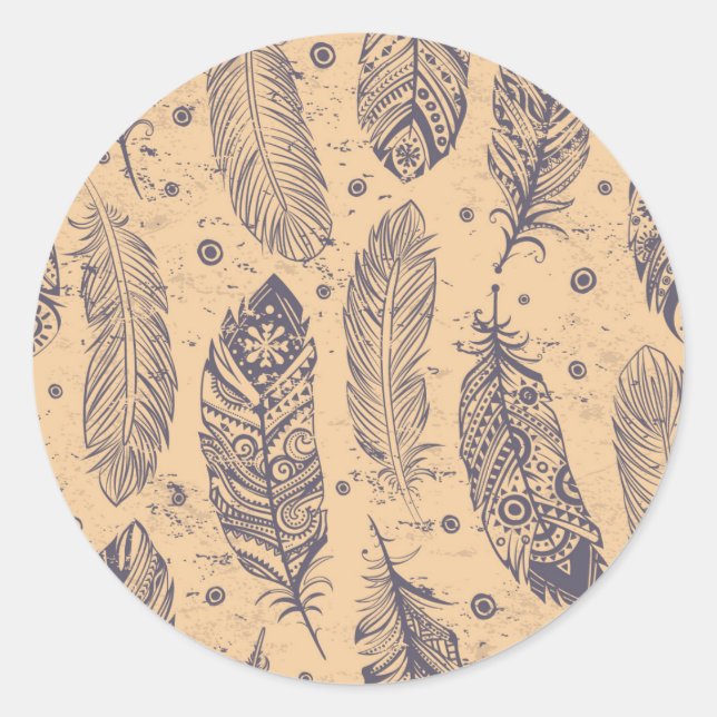 Ethnic Feather Kontur Muster Runder Aufkleber (Vorderseite)