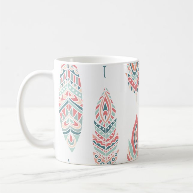 Ethnic Feathers Hand Drawn Illustration Kaffeetasse (Links)