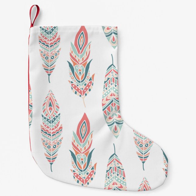 Ethnic Feathers Hand Drawn Illustration Kleiner Weihnachtsstrumpf (Vorderseite)