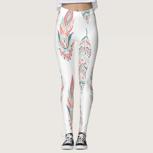 Ethnic Feathers Hand Drawn Illustration Leggings (Vorderseite)