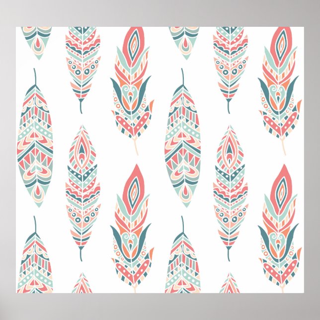 Ethnic Feathers Hand Drawn Illustration Poster (Vorne)