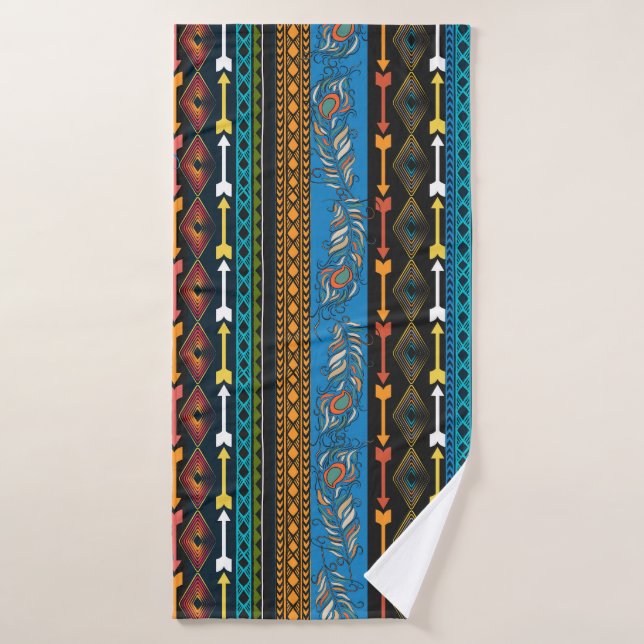 Ethnic Feathers: Stickerei Boho Chic Badehandtuch (Badehandtuch)