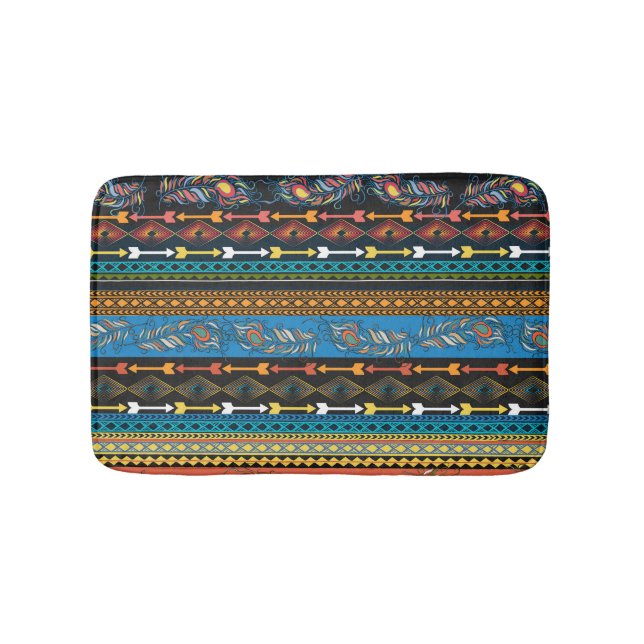 Ethnic Feathers: Stickerei Boho Chic Badematte (Vorderseite)