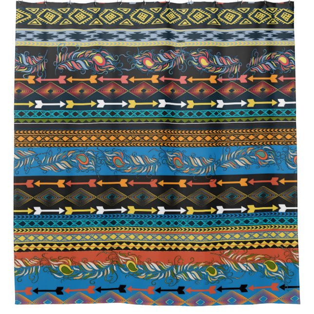 Ethnic Feathers: Stickerei Boho Chic Duschvorhang (Vorderseite)