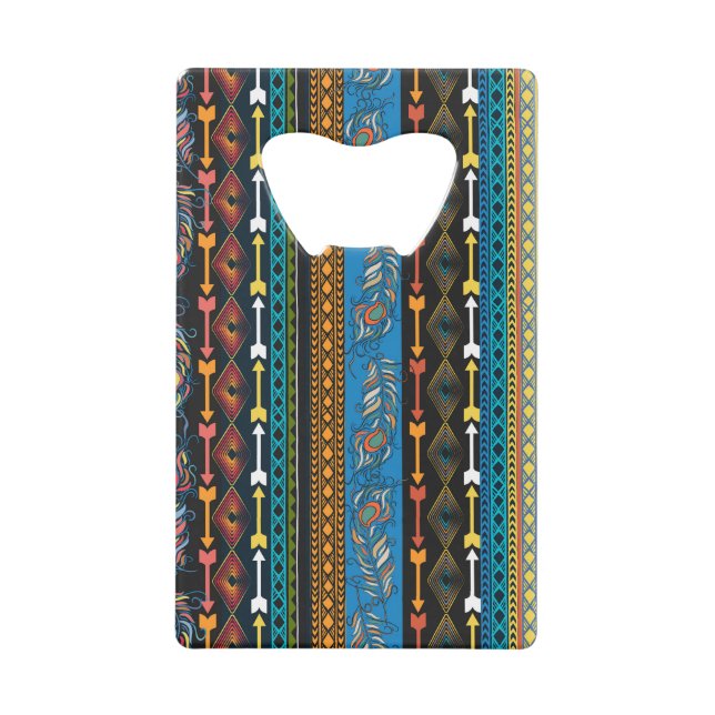Ethnic Feathers: Stickerei Boho Chic Geldbeutel Flaschenöffner (Vorderseite)