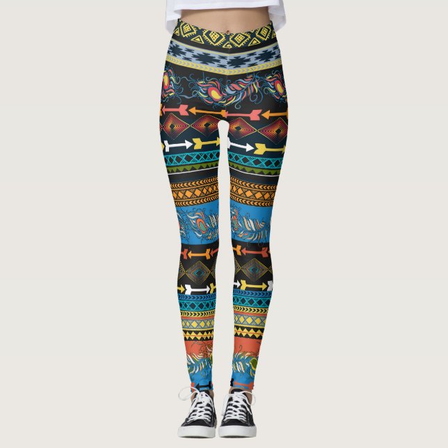 Ethnic Feathers: Stickerei Boho Chic Leggings (Vorderseite)