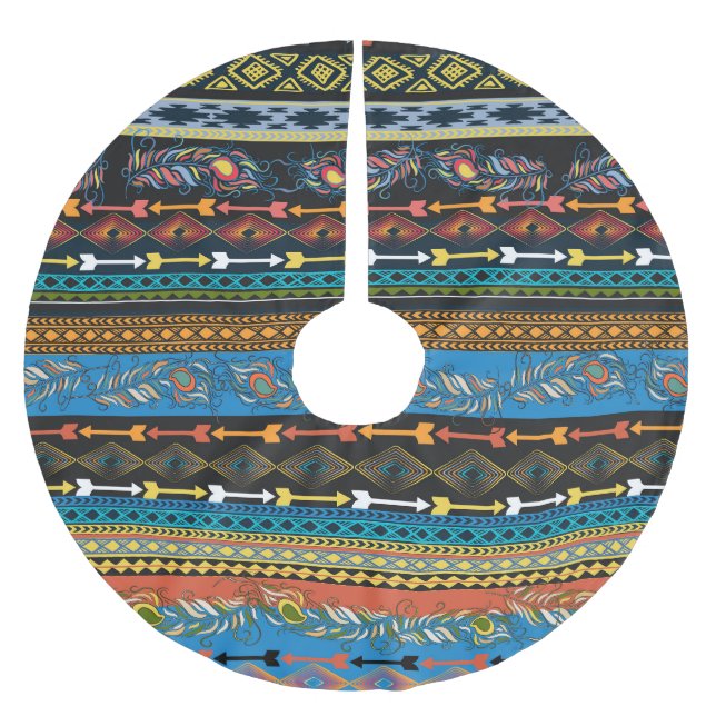 Ethnic Feathers: Stickerei Boho Chic Polyester Weihnachtsbaumdecke (Vorderseite)