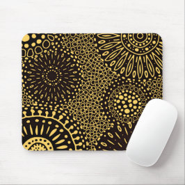 Ethnic Floral Black Gold Pattern Mouse Pad Mousepad