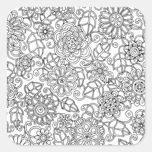 Ethnic Floral Doodle Quadratischer Aufkleber (Vorderseite)