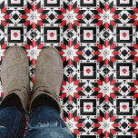 Ethnic Folk Boho Schwarz-weiß geometrisches Muster Fliese<br><div class="desc">Modernes abstraktes Dekorfliesen-Design mit geometrischen Formen in Rot,  Schwarz und Weiß.</div>