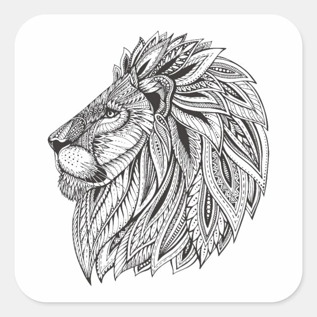 Ethnic Gemustert Lion Head Quadratischer Aufkleber (Vorderseite)