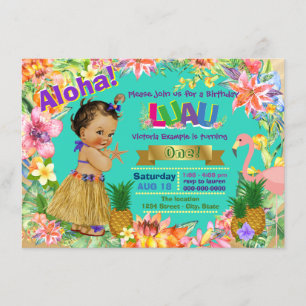 Ethnic Girl Hawaiian Luau Birthday Party Einladung