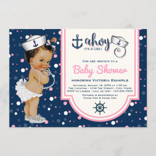Ethnic Girl Nautical Baby Dusche Einladung