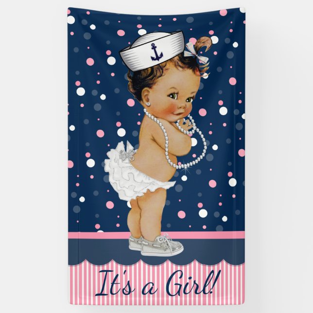 Ethnic Girl Nautical Baby Shower Banner (Vertikal)