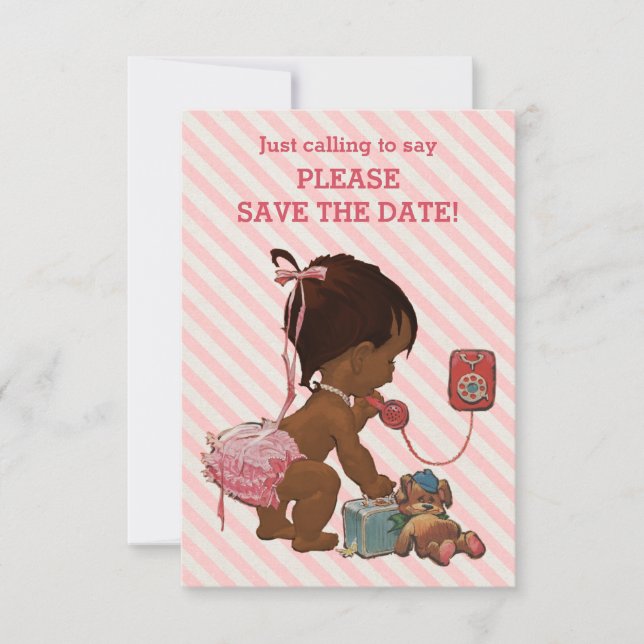 Ethnic Girl on Phone Diagonal Strip Save the Date (Vorderseite)