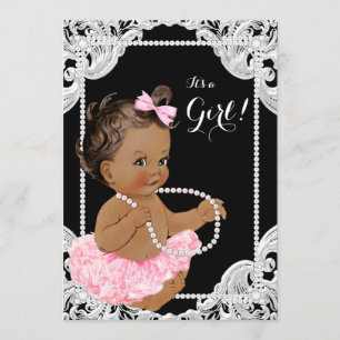 Ethnic Girl Pink Black Pearl Baby Dusche Einladung