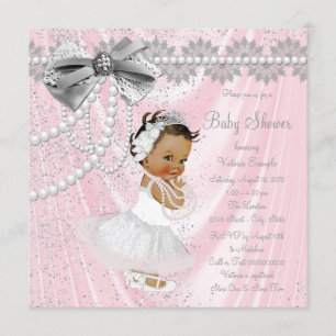 Ethnic Girl Pink Gray Satin Pearl Baby Dusche Einladung