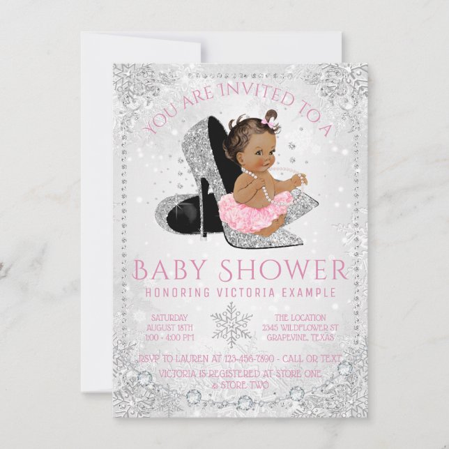 Ethnic Girl Winter Wonderland Baby Dusche Einladung (Vorderseite)