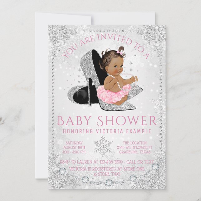 Ethnic Girl Winter Wonderland Snow Baby Dusche Einladung (Vorderseite)