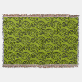 Ethnic Green Fern Frond Swirl Throw Blanket Decke